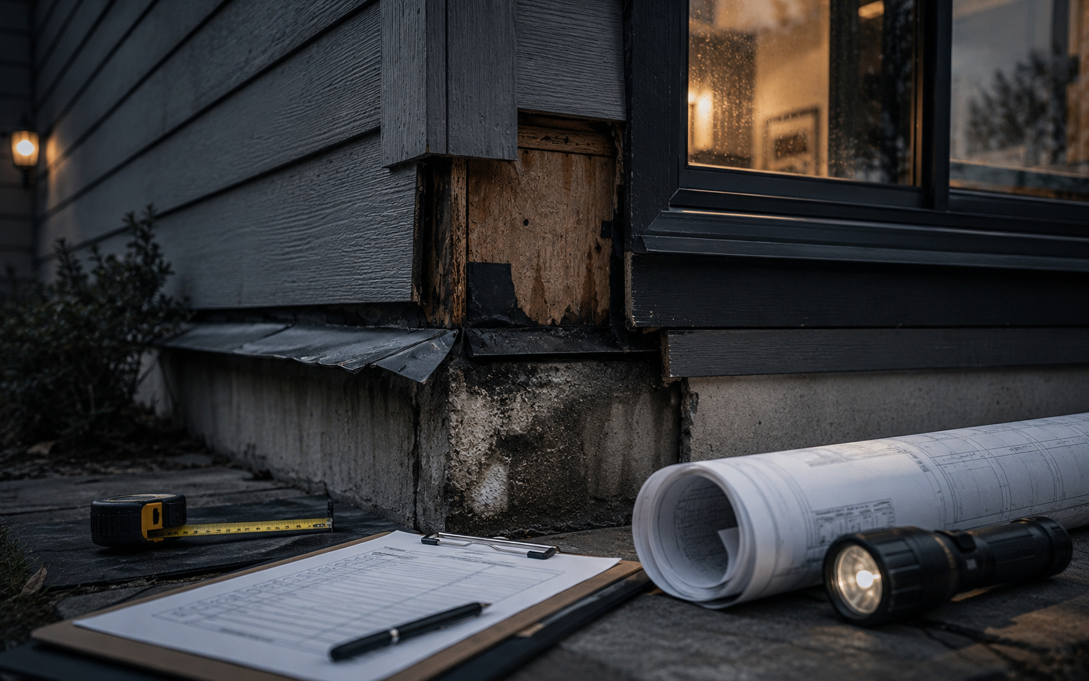 Property damage inspection with plans and repair evaluation tools